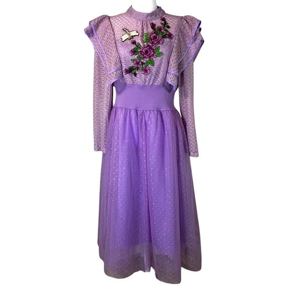 Lavender Gown Whimsical Dragonfly Floral Cottage Fairy Princess Victorian MED - Picture 1 of 10